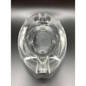Vintage Etched Horse Bust 5” Oval Clear Glass 2 Rest Ashtray Read